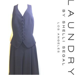 Wide leg jumpsuit, lace back & button vest detail